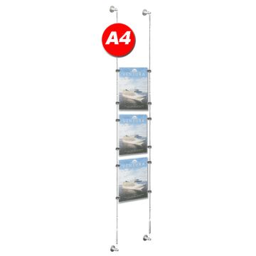 3x A4 Poster Holder Cable Display - Portrait